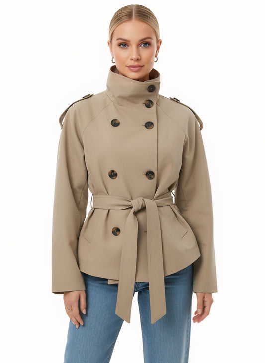 Gabardina Corta Doble Botonadura Beige