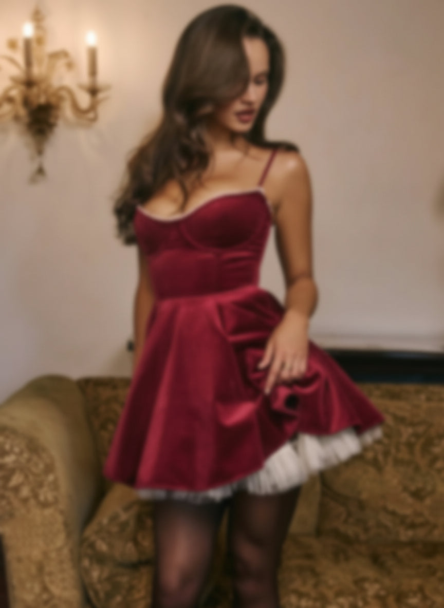 BONNIE | VESTIDO MINI DE TERCIOPELO DE TIRANTES PARA MUJER