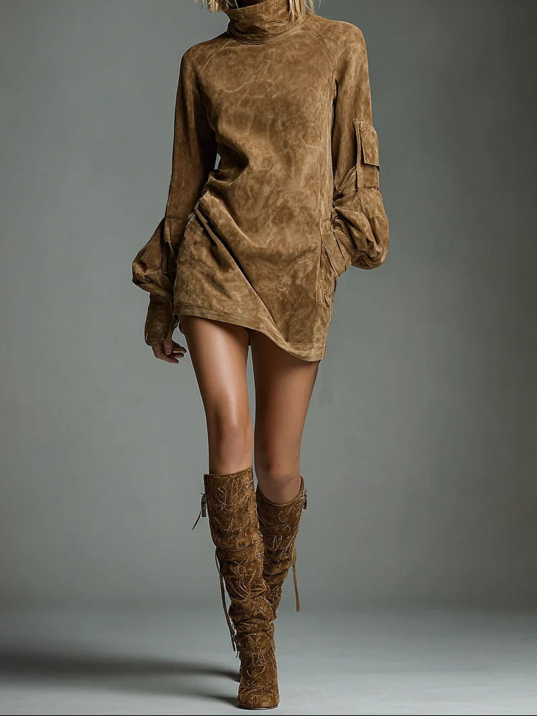 VALERIE | Vestido Mini de Ante con Cuello Alto y Encanto Vintage