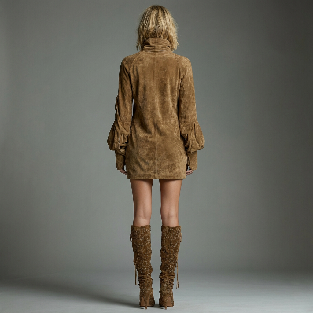 VALERIE | Vestido Mini de Ante con Cuello Alto y Encanto Vintage