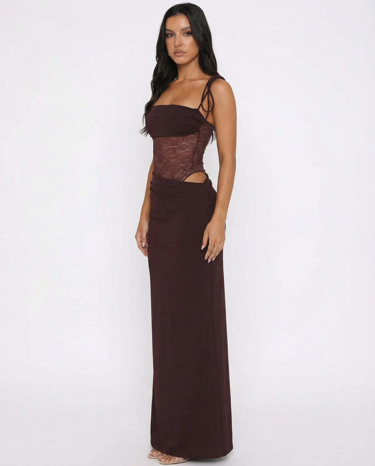 ARIA | Vestido Maxi con Panel de Encaje y Escote Bandeau
