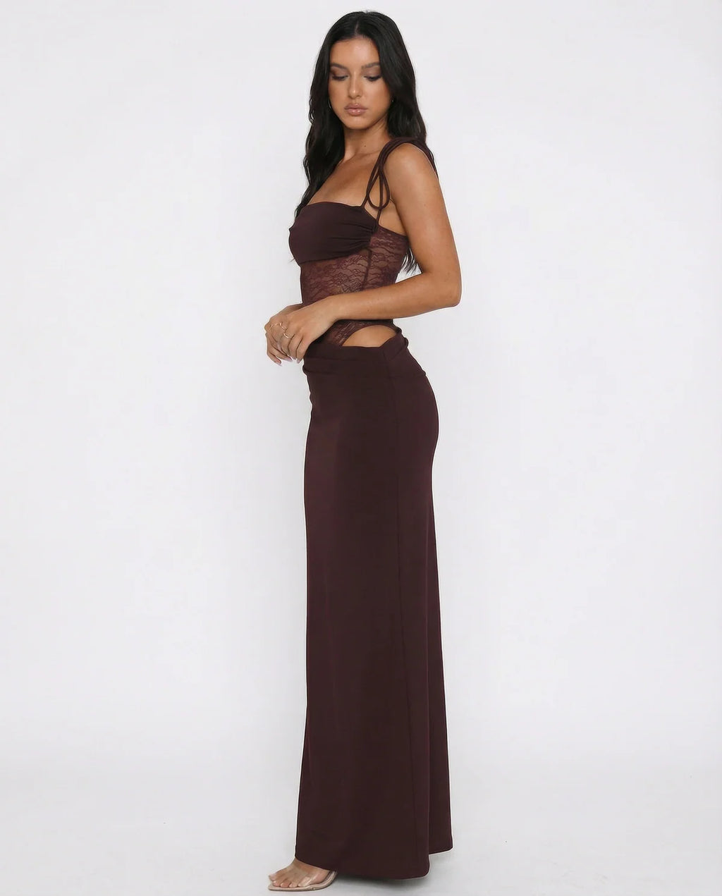 ARIA | Vestido Maxi con Panel de Encaje y Escote Bandeau