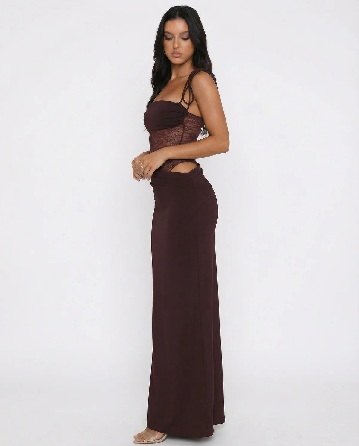 ARIA | Vestido Maxi con Panel de Encaje y Escote Bandeau