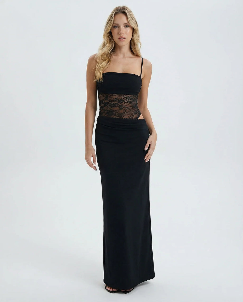 ARIA | Vestido Maxi con Panel de Encaje y Escote Bandeau
