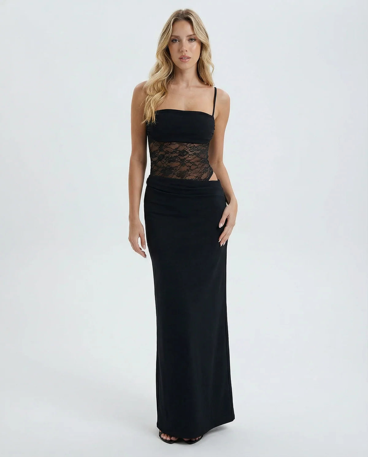 ARIA | Vestido Maxi con Panel de Encaje y Escote Bandeau