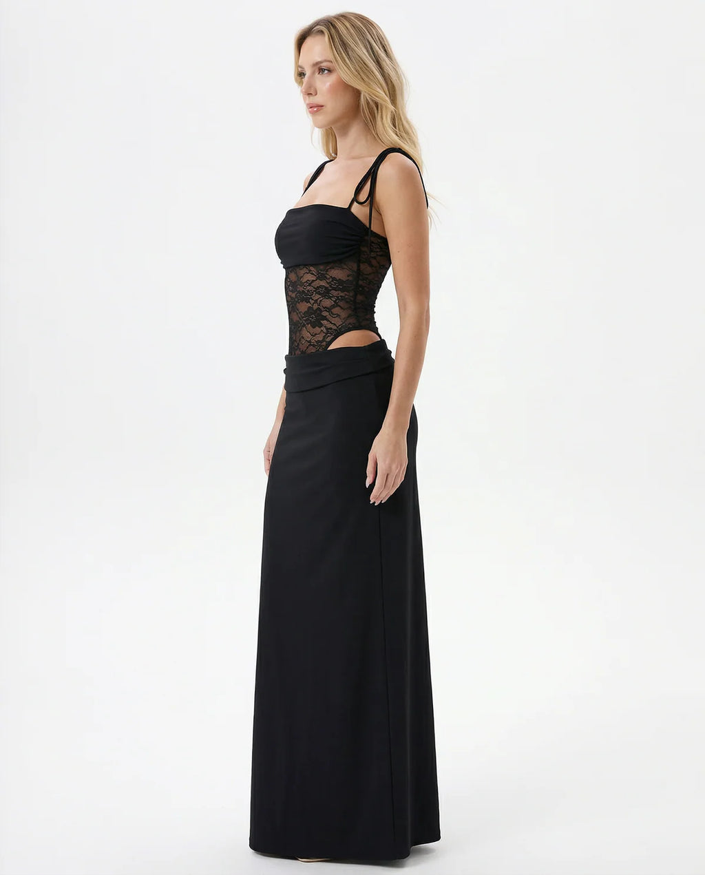 ARIA | Vestido Maxi con Panel de Encaje y Escote Bandeau