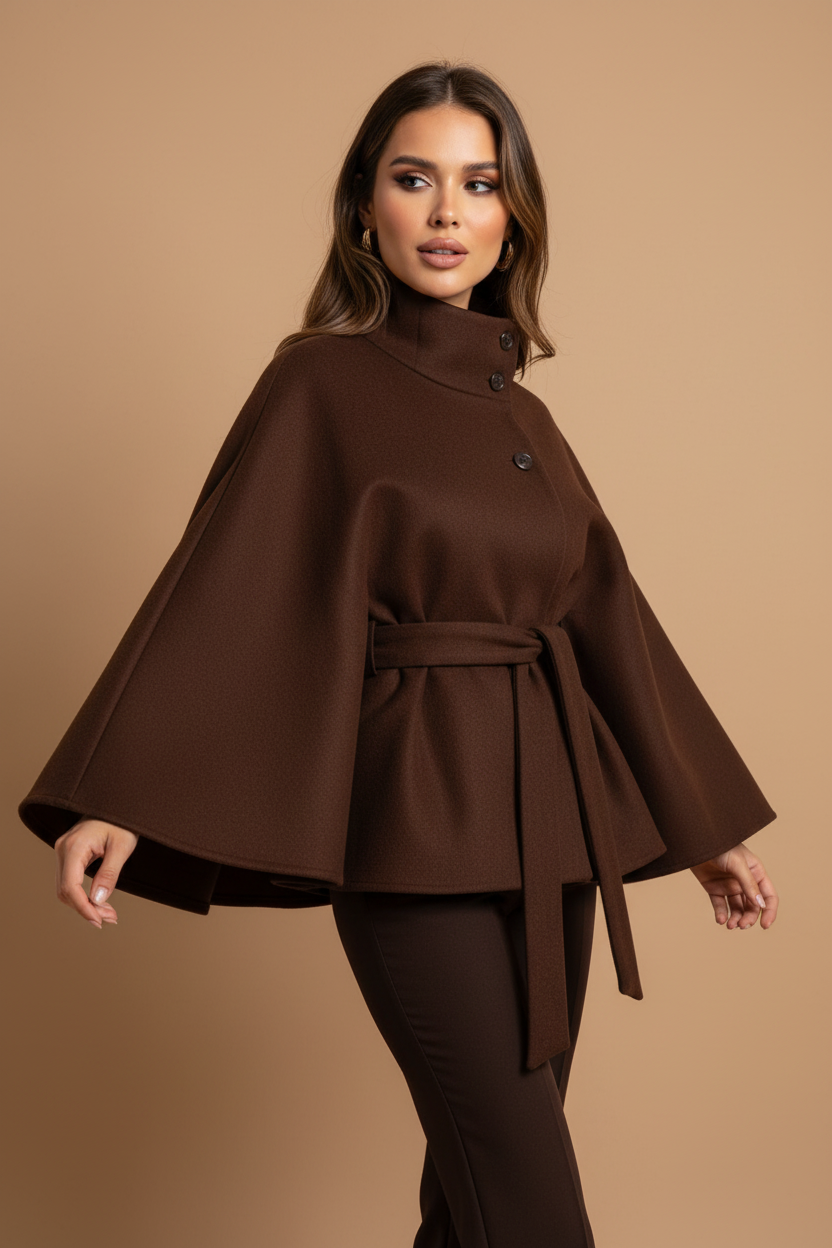 Chaqueta capa marrón tres cuartos