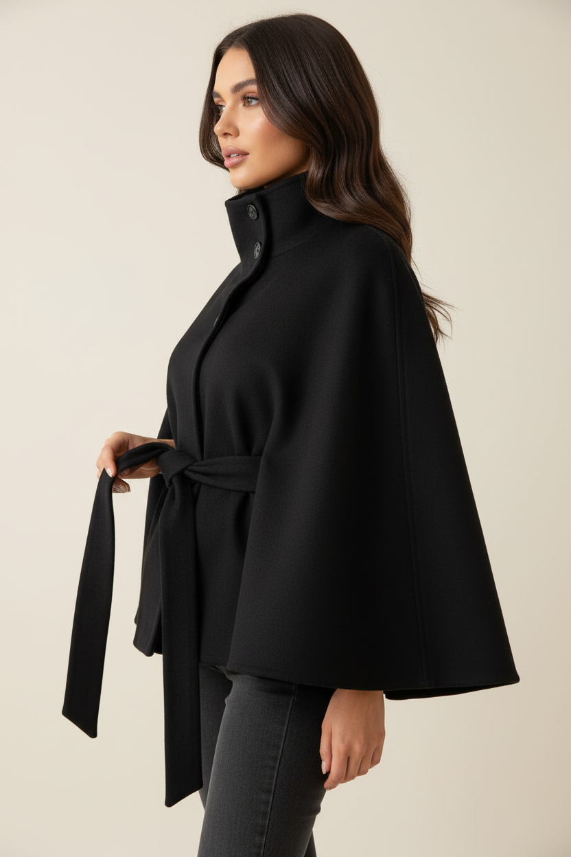 Chaqueta capa negra vista lateral