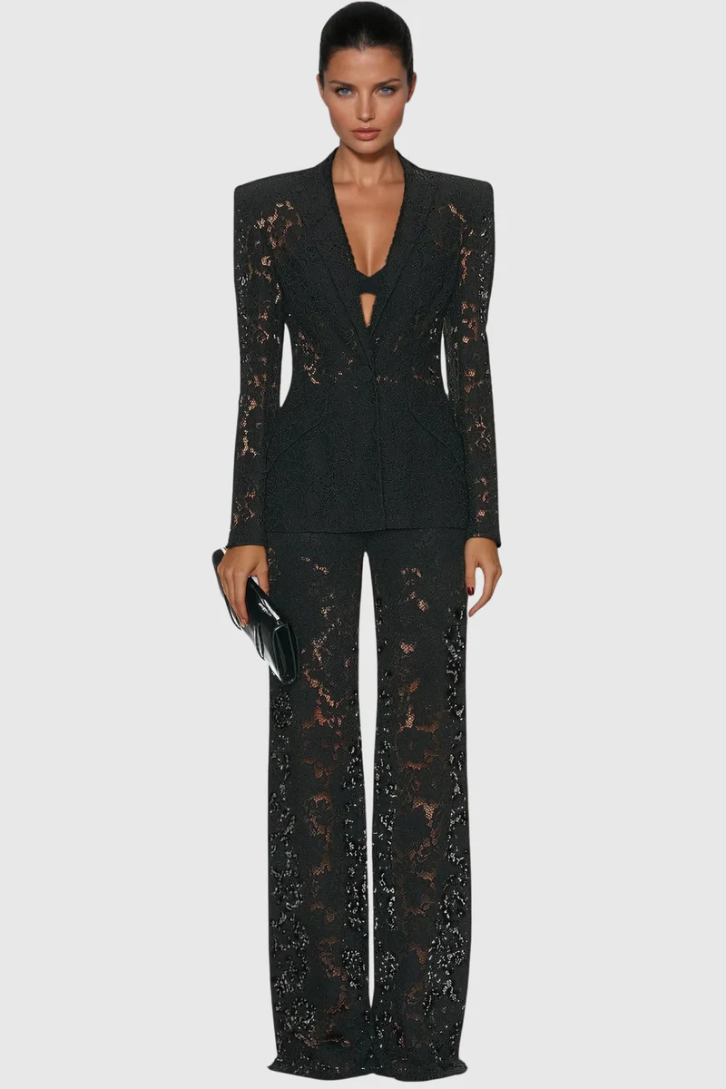 FLORAL | Djehutimose Conjunto de Pantalón con Encaje Floral