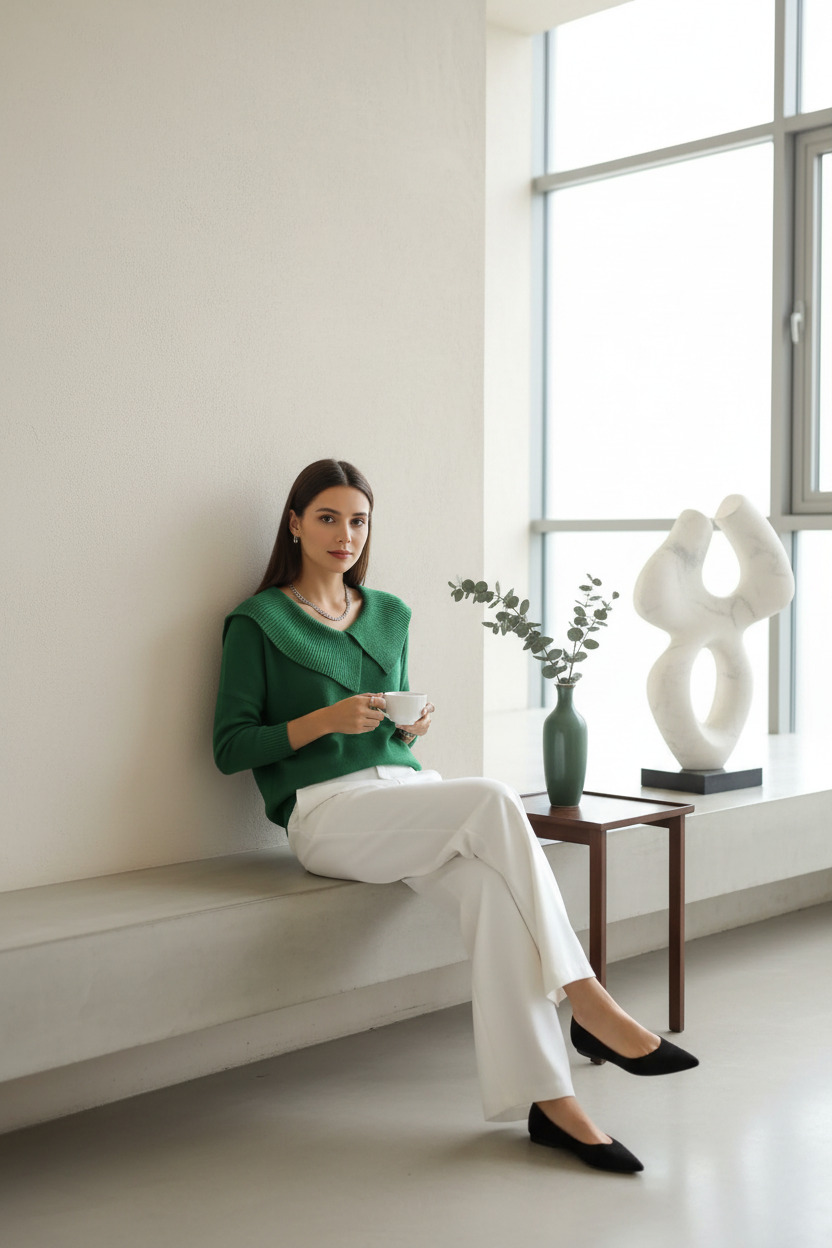 Modelo sentada elegante