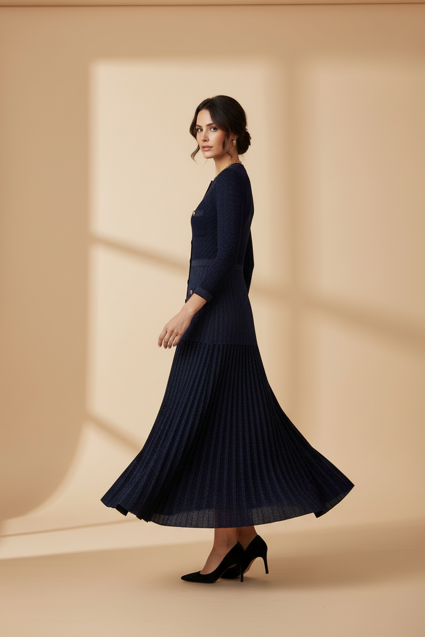 Vestido azul marino - perfil lateral