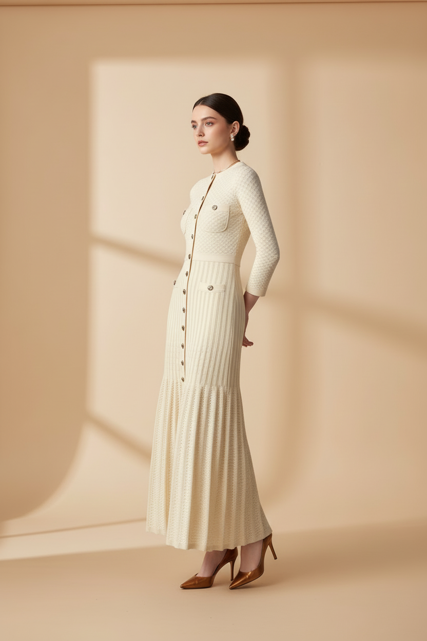 Vestido crema - ángulo tres cuartos