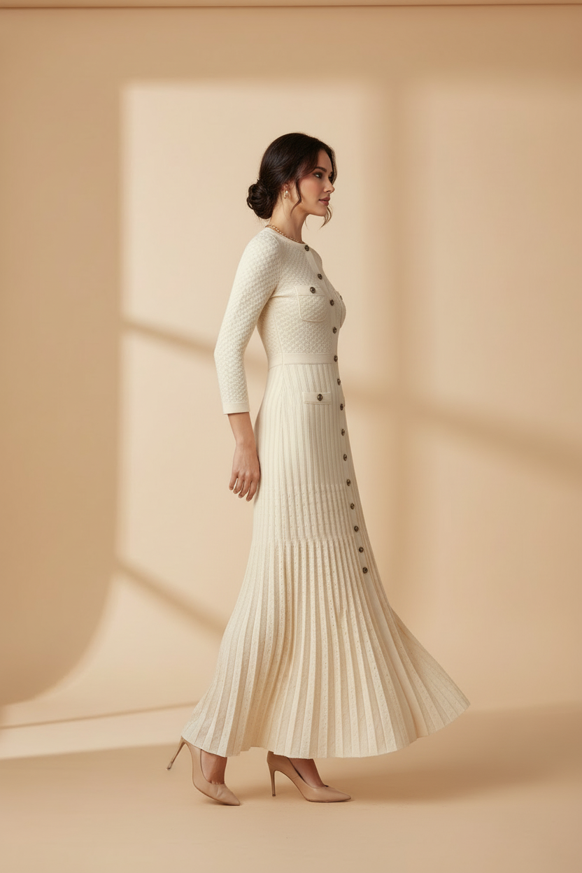 Vestido crema - perfil lateral