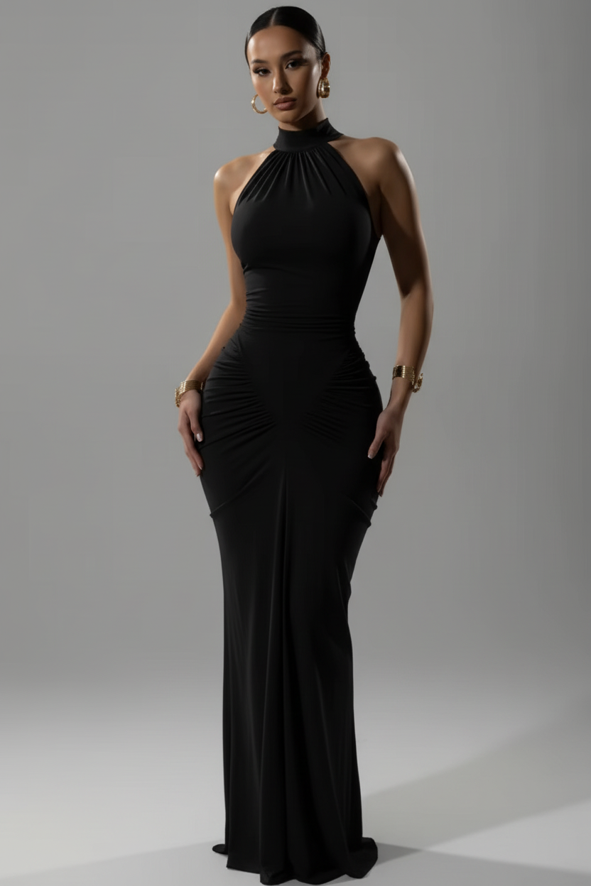 Vestido halter negro - vista frontal
