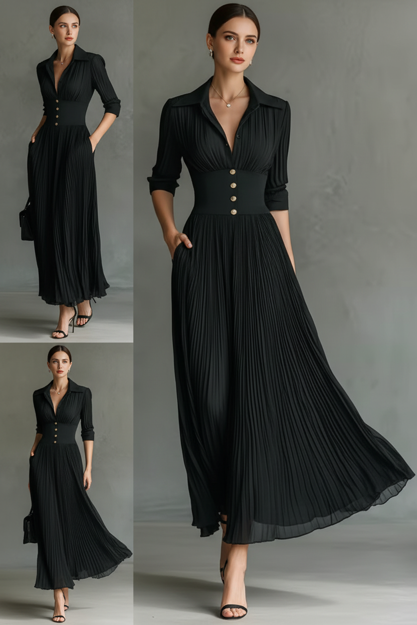 Vestido negro plisado - Movimiento