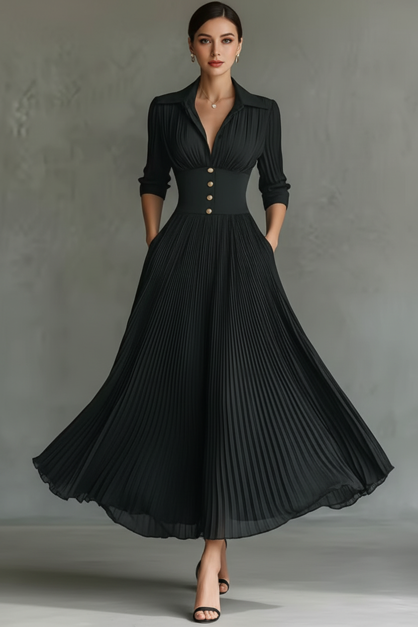 Vestido negro plisado - Vista frontal