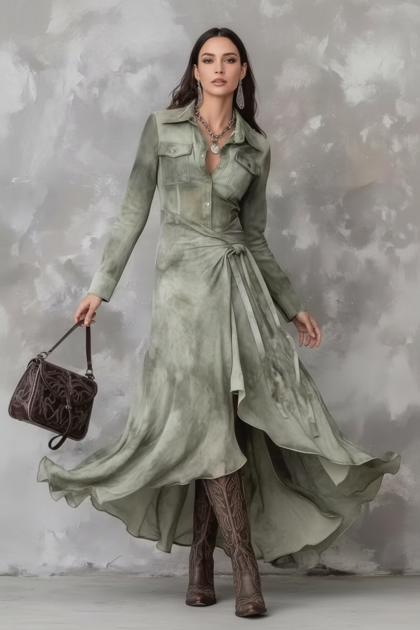 Vestido verde oliva - Estudio gris