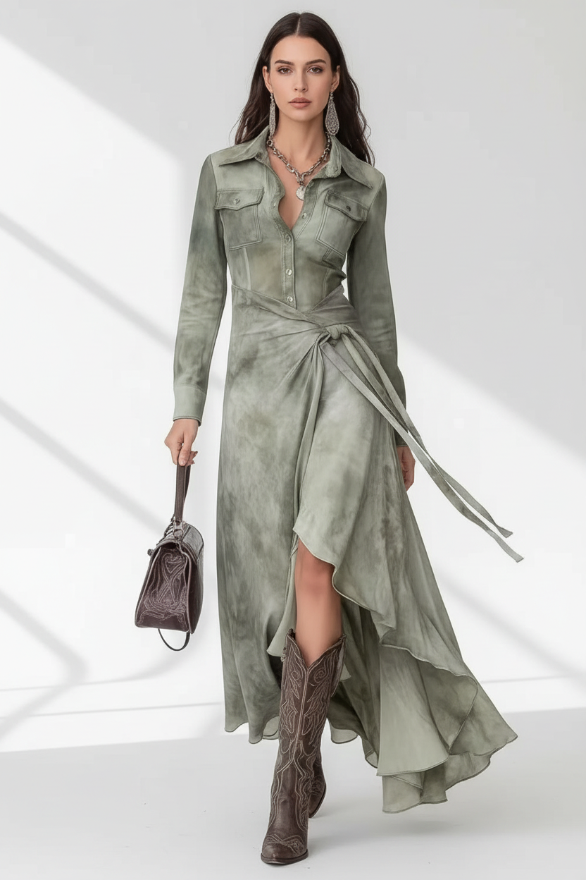 Vestido verde oliva - Estudio minimalista