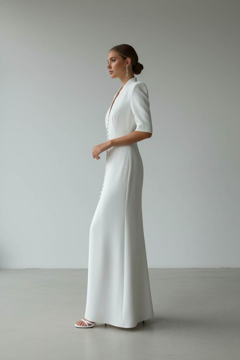 Vista lateral vestido blanco